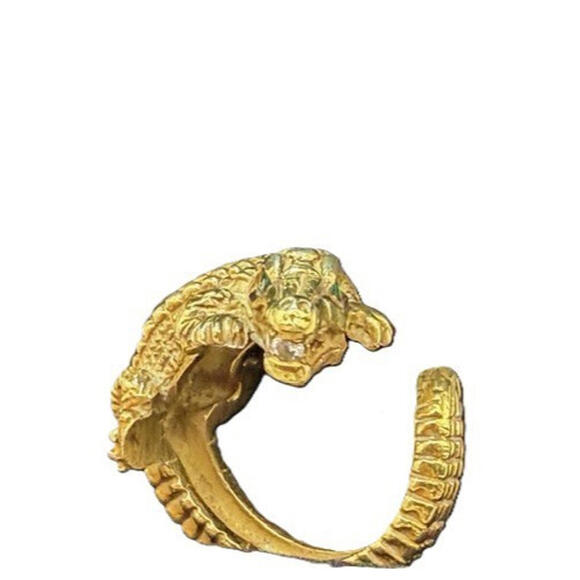 Barry Kieselstein Cord 18k Alligator Diamon Emerald Yellow Gold Ring 6.5